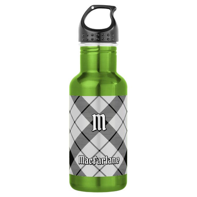 Bouteille D'eau Tartan noir et blanc du clan MacFarlane (Devant)