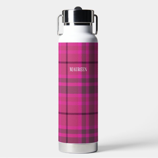 Bouteille D'eau Tartan préppant rose et violet (Salle de sport)