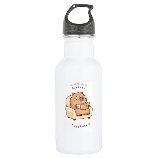 Bouteille D'eau Tasse confortable de Barbara Capybara lisant un li (Devant)