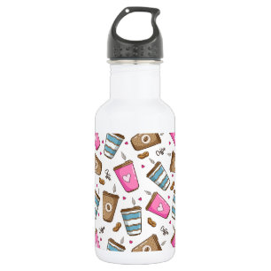 Bouteille D'eau Tasses à café, grains de café, cœurs, amateur de c
