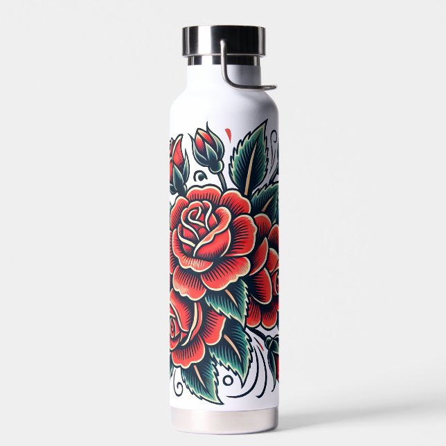 Bouteille D'eau Tatouage Rose Rose rouge Art (Gauche)