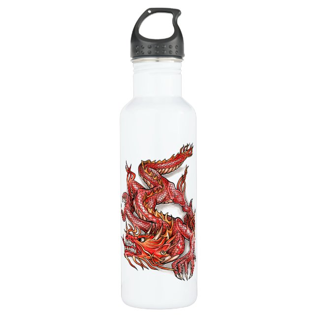 Bouteille D'eau Tatouage rouge oriental frais de dragon (Devant)