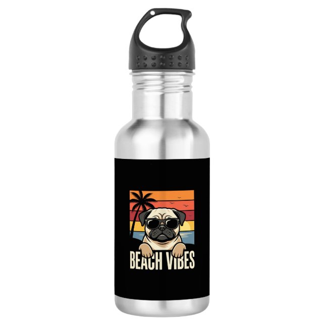 Bouteille D'eau Tchiens de Pug ambiance de plage Coucher de soleil (Devant)