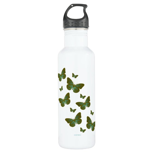 Bouteille D'eau Teal Butterflies Water Bottle (Devant)