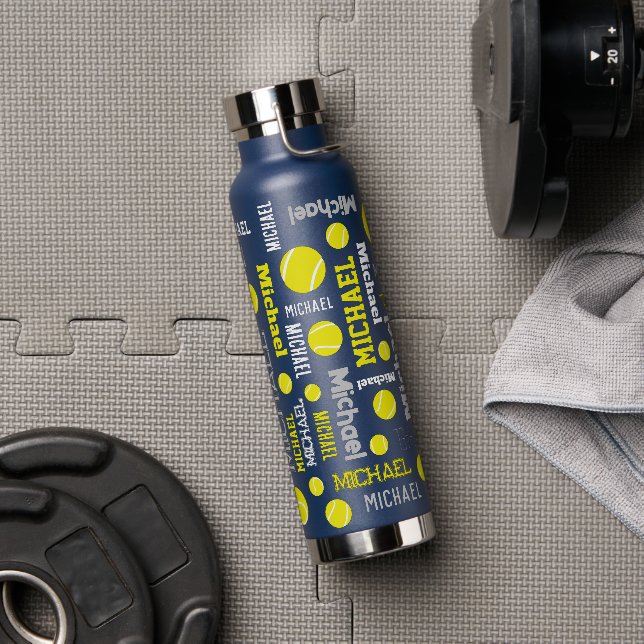 Bouteille D'eau Tennis ball sport gris jaune blanc nom personnalis (Couvercle)
