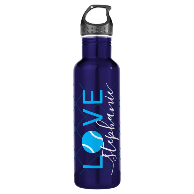 Bouteille D'eau Tennis Love Personnalisé Bright Cyan Blue (Devant)