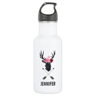 Bouteille D'eau Tête de cerf géométrique avec fleurs et flèches cr