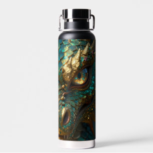Bouteille D'eau Tête de dragon turquoise et or