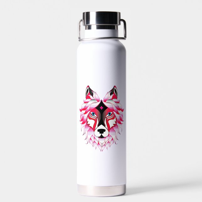 Bouteille D'eau Tête de loup rose Polygone Design-24531 (Arrière)