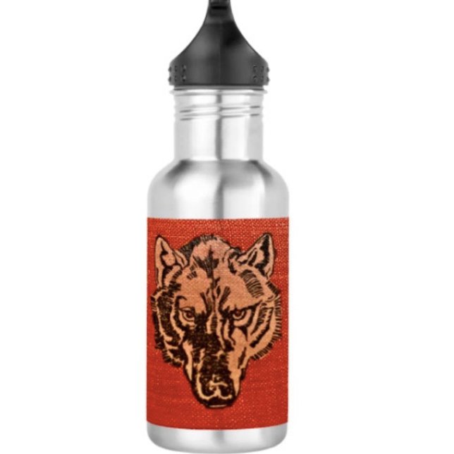 Bouteille D'eau Tête de loup sur fond rouge  (Wolf Head on Red  Design Water Bottle – 18 oz 18/8 stainless steel Height: 8.67" Weight: 8.7 oz. 

)
