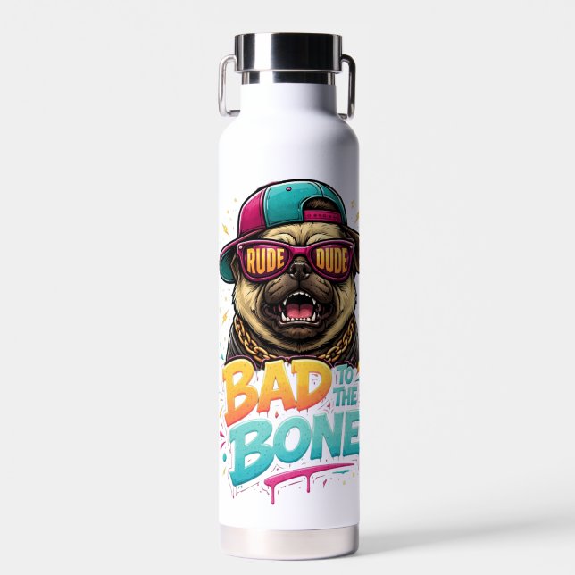 Bouteille D'eau Tête de pug méchante — Conception de vêtements de  (Avant)
