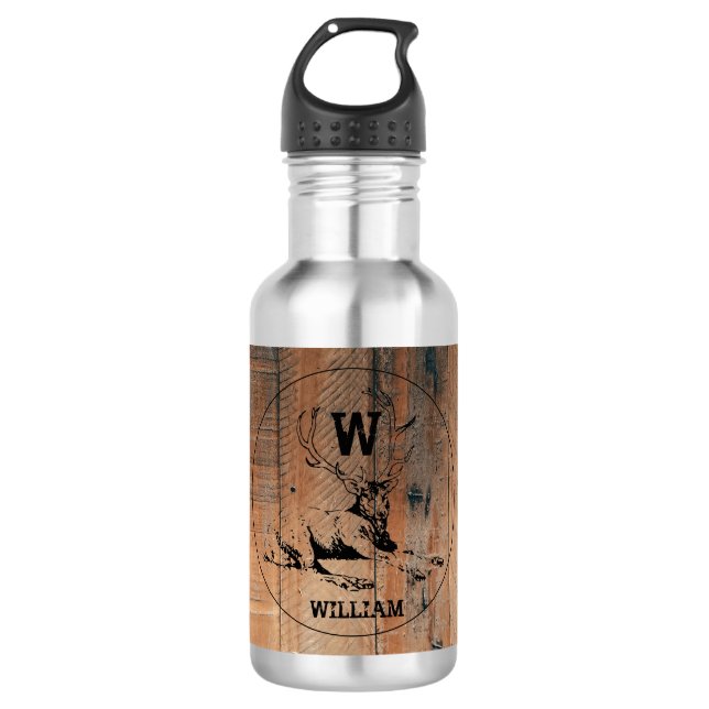 Bouteille D'eau Texture de bois rustique personnalisée & monogramm (Devant)