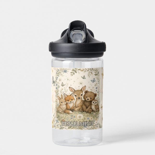Bouteille D'eau Thème d'aventure forestière des amis des animaux d (Avant)