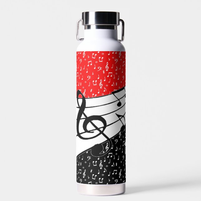 Bouteille D'eau Thème musical rouge et noir (Avant)