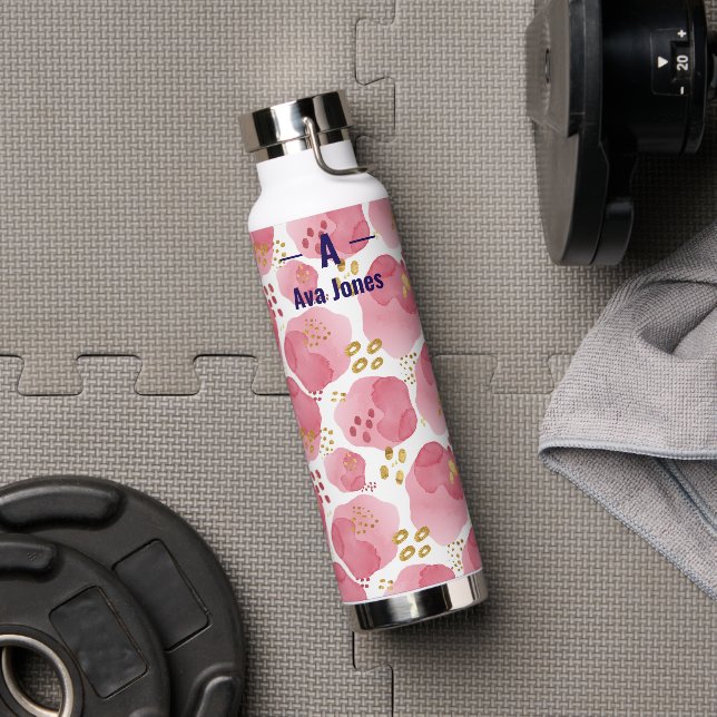 Bouteille D'eau Thermos de monogramme rose - Nom personnalisé (Couvercle)