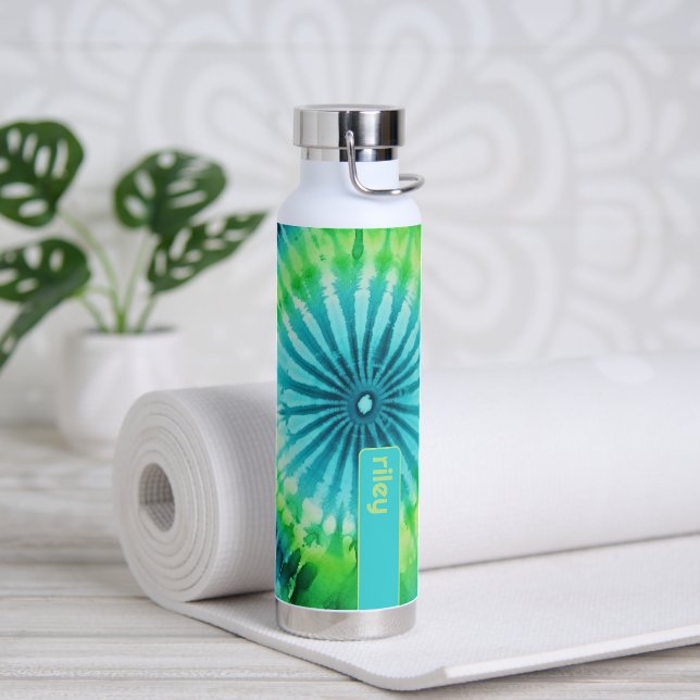 Bouteille D'eau Tie Dye Motif Lime Aqua Turquoise - nom personnali (Yoga)