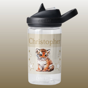 Bouteille D'eau Tigre mignon ajouter nom avec étoiles enfants brun