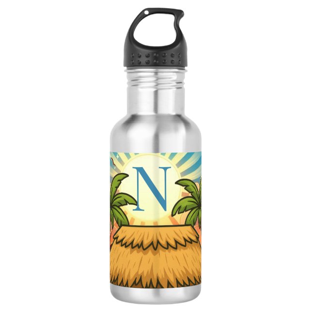 Bouteille D'eau Tiki Hut Sunrise Personalized Monogram  (Devant)