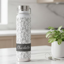 Toile Floral Noir Blanc Nom Personnalisé