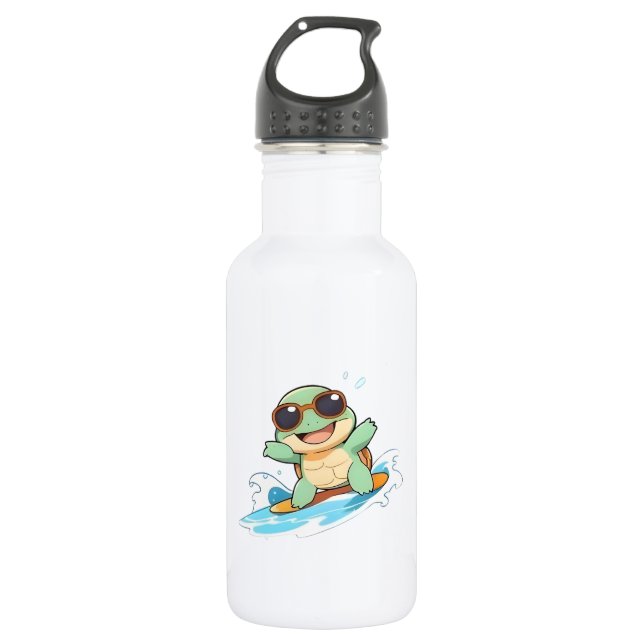 Bouteille D'eau Tortue Chibi Mignonne Design de Plage d'Été de Sur (Devant)