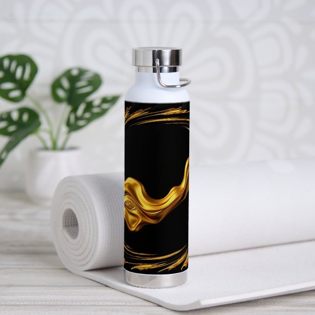 Bouteille D'eau Tourbillon Opulent Liquide Or Noir Monochrome Chri (Yoga (pivoté))