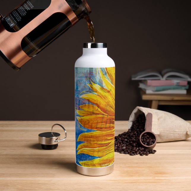 Bouteille D'eau Tournesol de l'espoir avec versets (Café (pivotée))