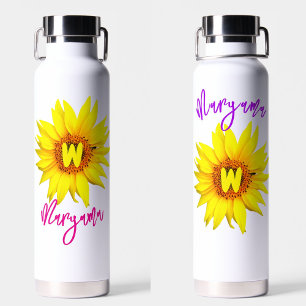 Bouteille D'eau Tournesol esthétique, nom et monogramme de fille t