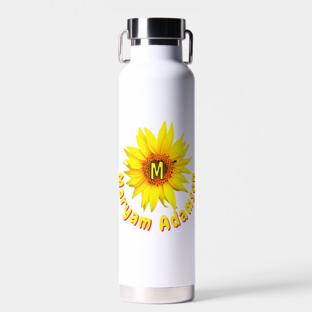 Bouteille D'eau Tournesol jaune mignon (Nom long + Monogramme) Eff (Avant)