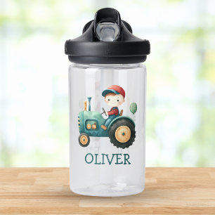 Bouteille D'eau Tracteur vert mignon personnalisé pour garçons