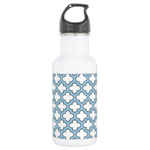 Bouteille D'eau Trellis Blanc et Bleu Bébé, Treillis, Quatrefeuill