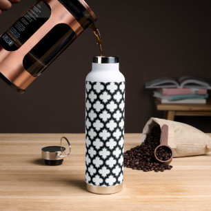 Bouteille D'eau Trellis blanc et noir, treillis, Quatrefoil