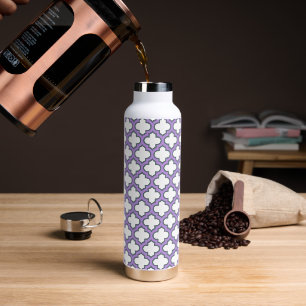 Bouteille D'eau Trellis blanc et violet, treillis, Quatrefoil