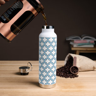 Bouteille D'eau Trellis bleu blanc et bébé, treillis, Quatrefoil