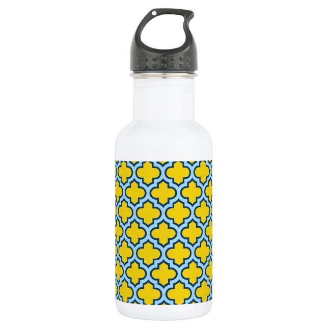 Bouteille D'eau Trellis jaune et bleu bébé, treillis, quatrefeuill (Devant)