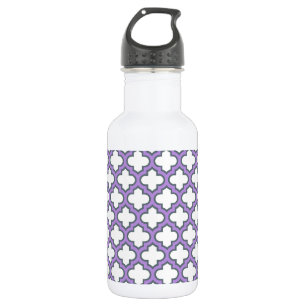Bouteille D'eau Trellis, treillis, quatrefeuilles blanc et violet