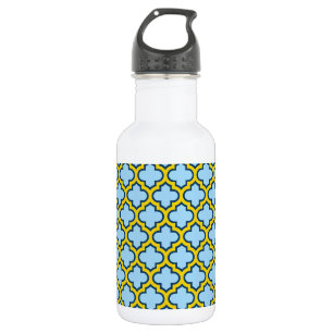 Bouteille D'eau Trellis, treillis, quatrefeuilles bleu et jaune