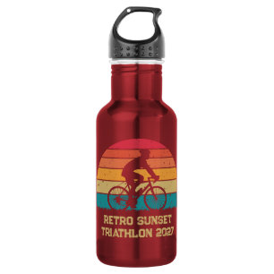 Bouteille D'eau Triathlon personnalisé cyclisme rétro coucher de s