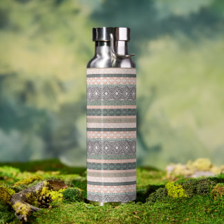 Bouteille D'eau Tribal Géométrique Tissu Boho Vert Beige
