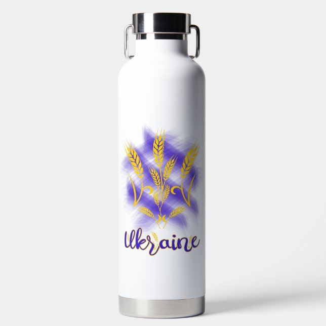 Bouteille D'eau Trident ukrainien fait d'oreille de blé (Avant)