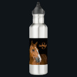 Bouteille D'eau Trimestre Brown Cheval Noir Monogramme Nom initial<br><div class="desc">Bouteille d'eau en acier inoxydable avec photo d'un quart de cheval brun avec un blaze blanc sur un arrière - plan noir. Personnalisez avec votre monogramme/initiale et votre nom. Contactez-nous pour obtenir de l'aide sur la personnalisation ou pour demander des produits correspondants ou coordonnés.</div>