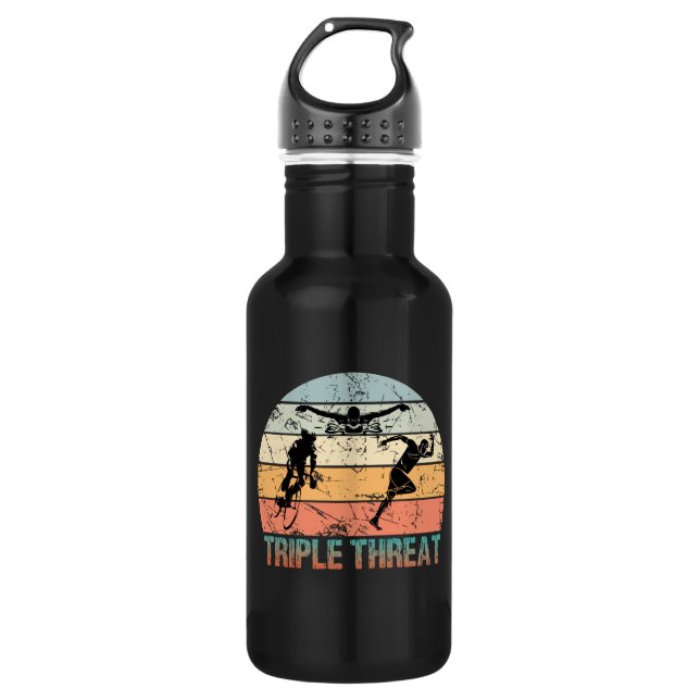 Bouteille D'eau Triple Menace - Athlète de triathlon (Devant)