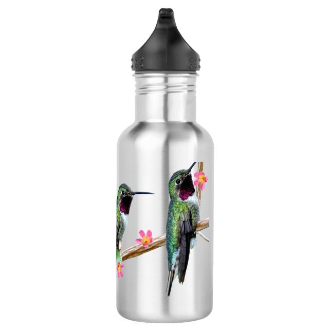 Bouteille D'eau Trois colibris perchés sur une branche d'une fleur (Droite)