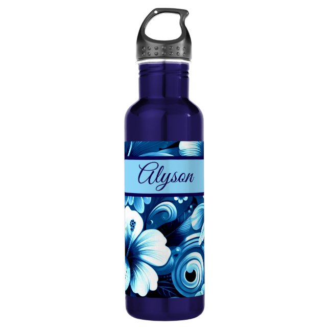 Bouteille D'eau Tropical Hawaiian Flowers Hibiscus Personalized (Devant)