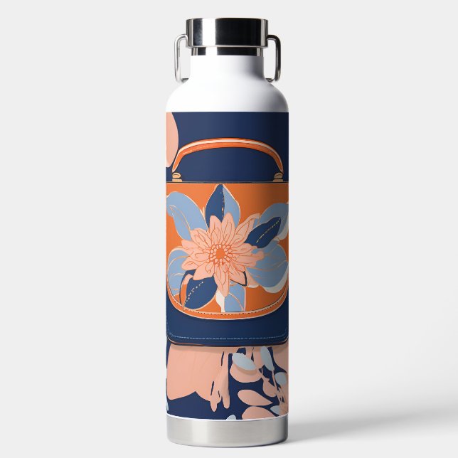 Bouteille D'eau Tropical Orange Blue art IA  (Avant)