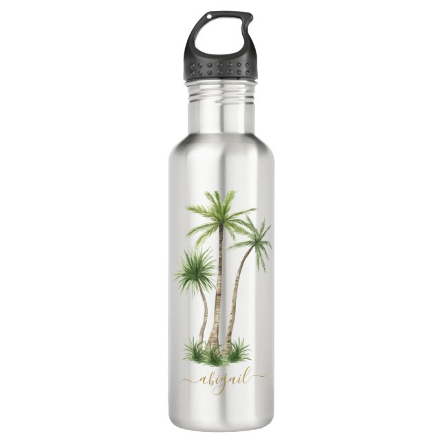 Bouteille D'eau Tropical Palm Tree Nom personnalisé Bridesmaid (Devant)