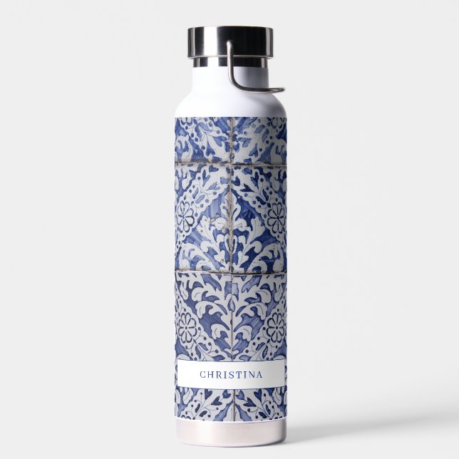 Bouteille D'eau Tuiles portugaises - Azulejo Floral bleu et blanc (Gauche)