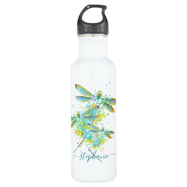 Bouteille D'eau Turquoise Splatter Dragonfly personnalisée (Devant)