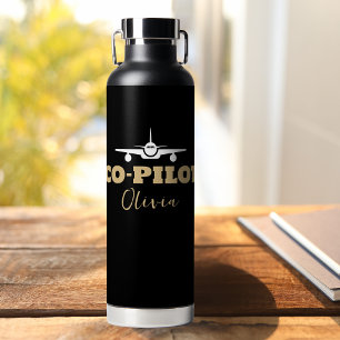Bouteille D'eau Typographie CO-PILOTE moderne, Noir d'or, Personna