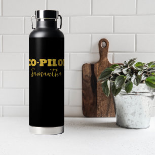 Bouteille D'eau Typographie CO-PILOTE moderne, Noir d'or, Personna