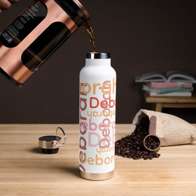 Bouteille D'eau Typographie moderne Nom rose Blanc (Gym)